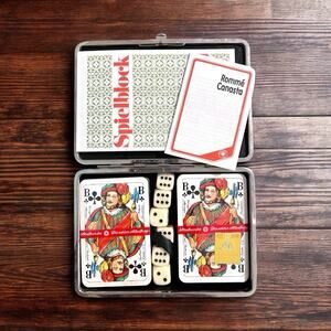 NEW VTG German Romme Canasta 2 Sets Playing Card, Score Pad, Dice, Case